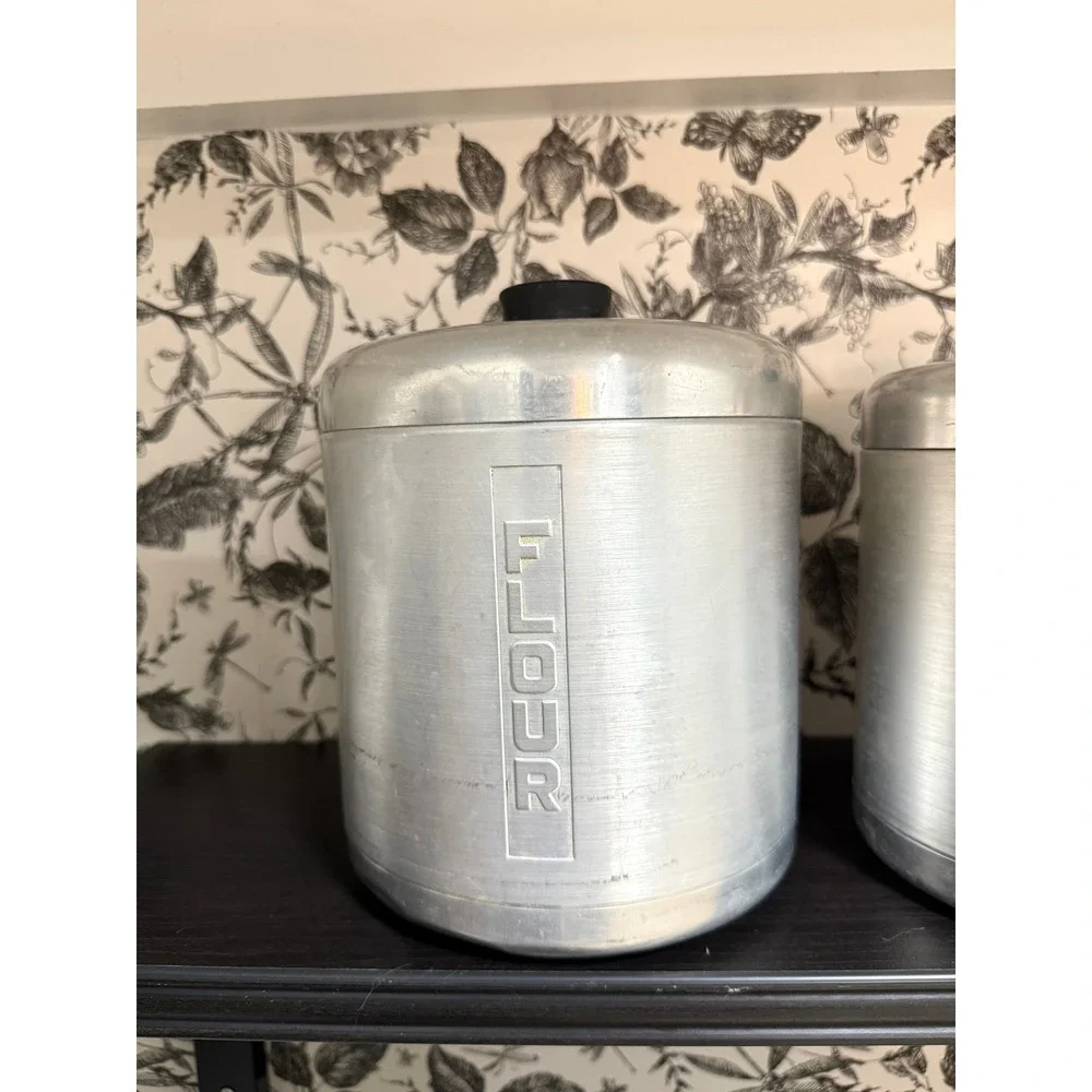 Vintage 1950s Mid Century Modern Spun Aluminum Nesting Kitchen Canister Set